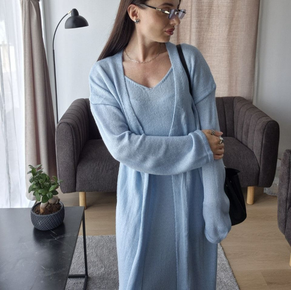Loose Women's Casual Suits Long Sleeve Cardigan And Camisole Dress