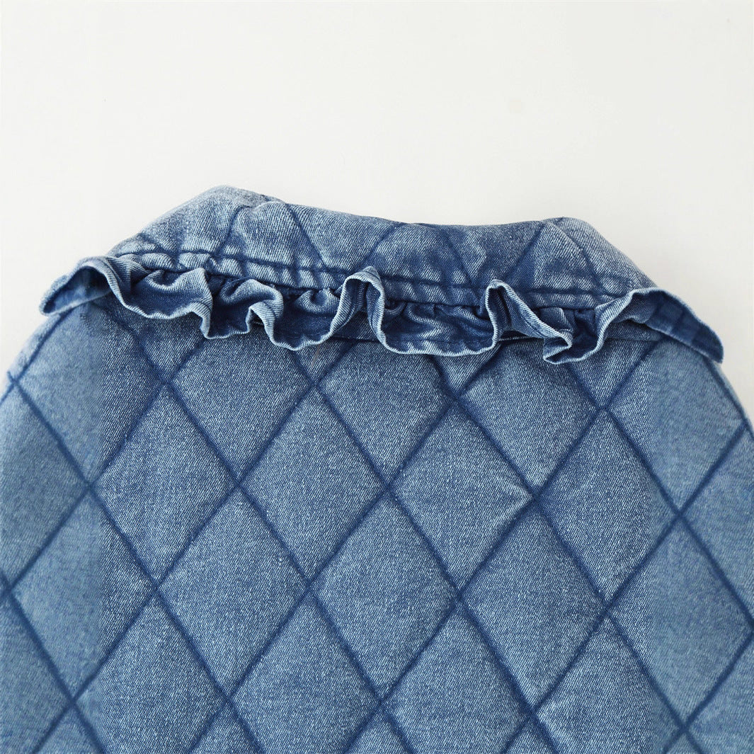 Washed Wood Ear Trim Denim Jacket Long Sleeve