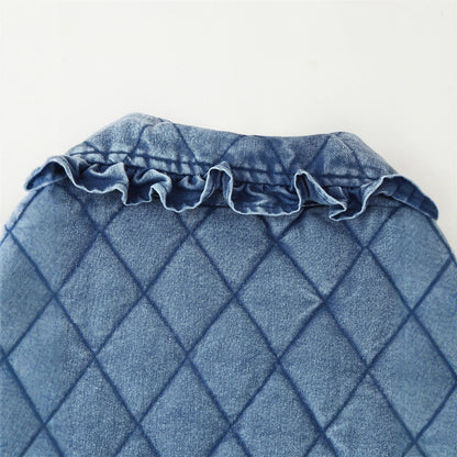 Washed Wood Ear Trim Denim Jacket Long Sleeve