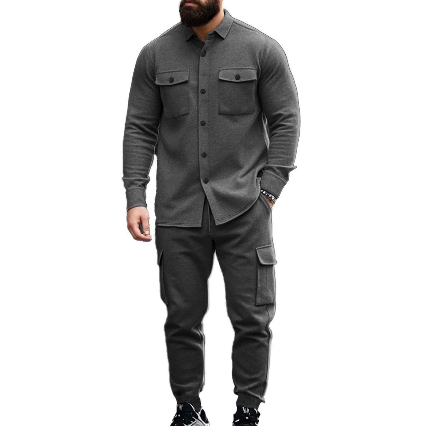 Hunting-style Lapel Jacket Loose And Warm Two-piece Set For Men
