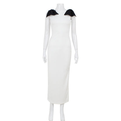 Black-and-white Contrast Sleeveless Sheath Dress