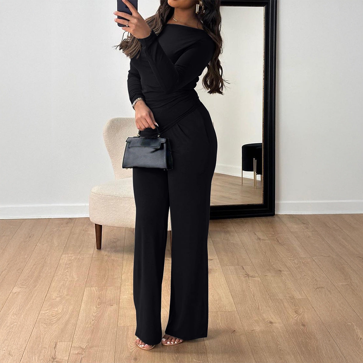 Women's Long-sleeved Top And Pants Set