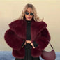 Women's Pure Color Versatile Faux Fur Collar Long Sleeve Coat Plus Size Outerwear