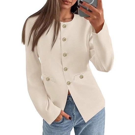 Round Neck Long Sleeve Button Cardigan