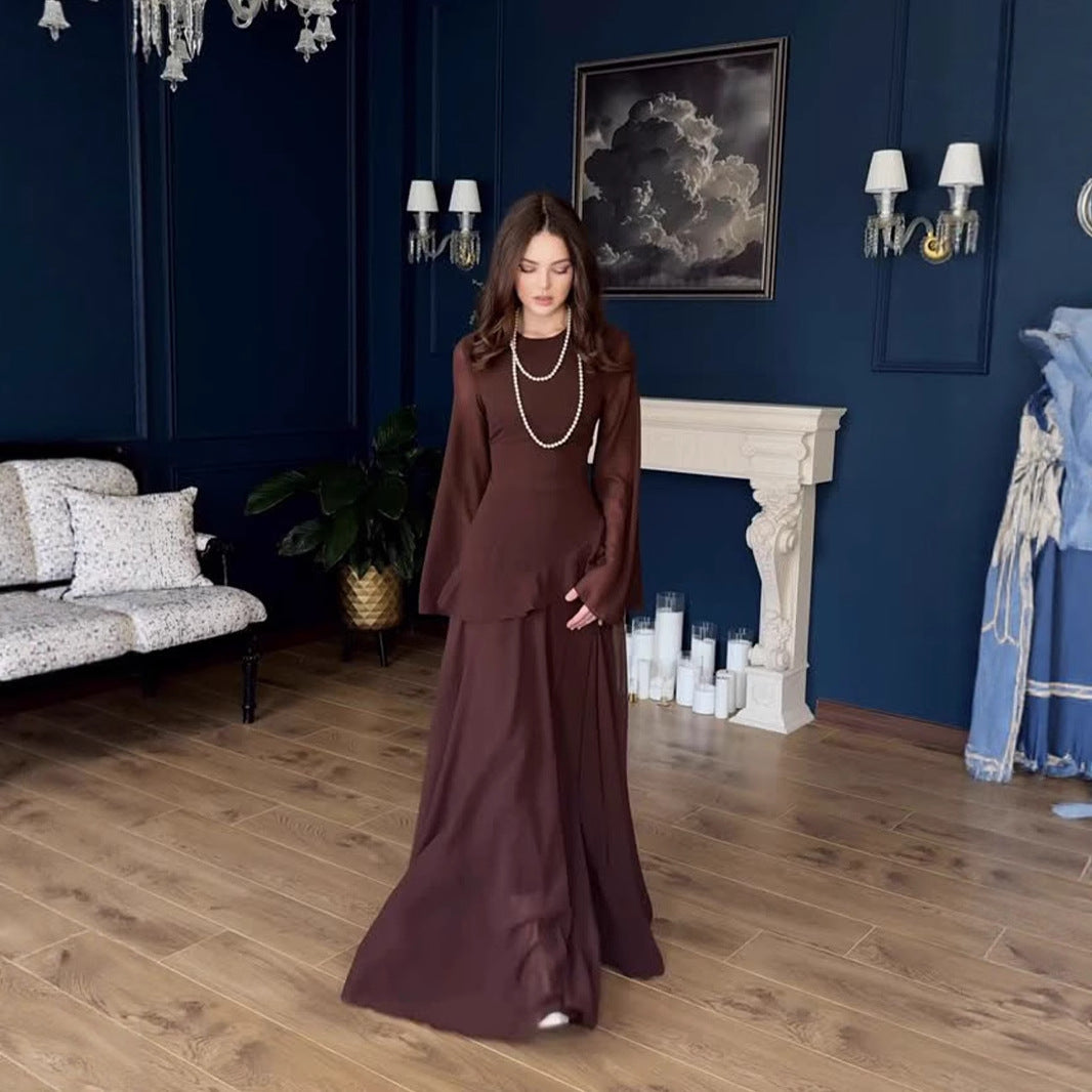 Elegant Temperament Long Sleeve Long Dress Luxurious Lightweight Dress Women