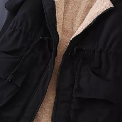 Loose Drawstring Waist-tight Parka Style Padded Hooded Cotton Coat