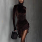 New European And American-style Velvet Turt Leneck Slim-fit Dress