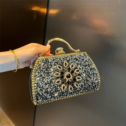 Alloy Rhinestone Carved Banquet Bag Women