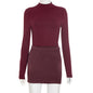 Women's Round Neck Long Sleeve Narrow Slim Fit Patchwork Solid Color Dress