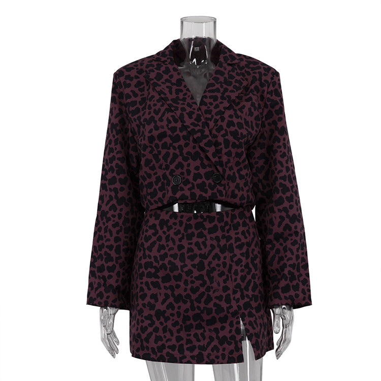 Lapel Long Sleeve Short Print Skirt Suit For Women