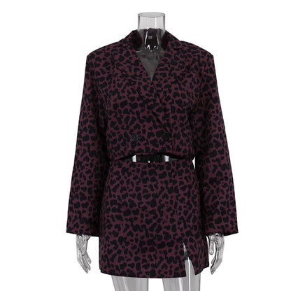 Lapel Long Sleeve Short Print Skirt Suit For Women