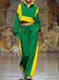 Short-sleeved Stand-collar Zippered Sweater With Wide-leg Pants Two-piece Set