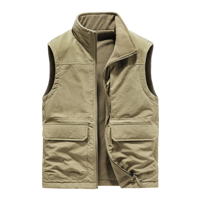 Men's Outdoor Double-sided Wear Velvet Vest Multi-pocket Leisure Cargo