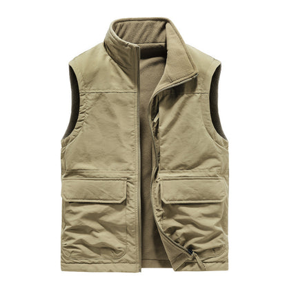 Men's Outdoor Double-sided Wear Velvet Vest Multi-pocket Leisure Cargo