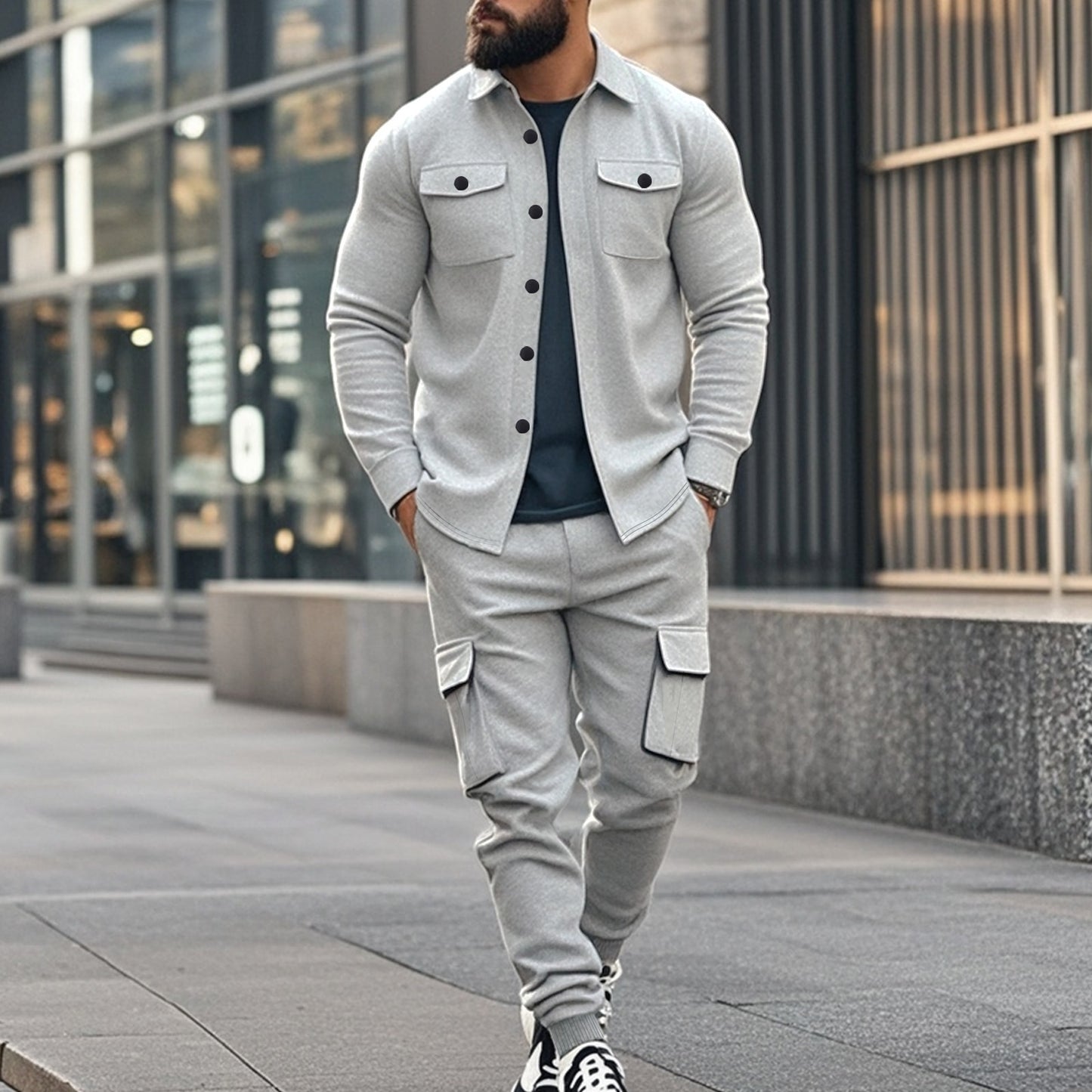 Hunting-style Lapel Jacket Loose And Warm Two-piece Set For Men