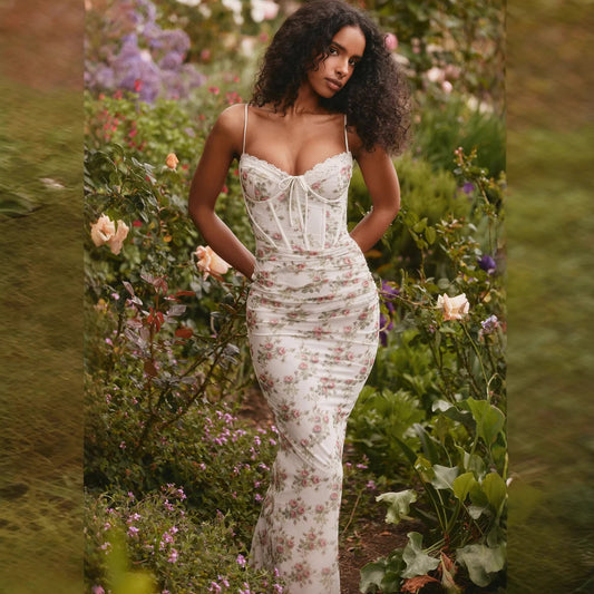 Summer Floral Print Slim-fit Lace Dress