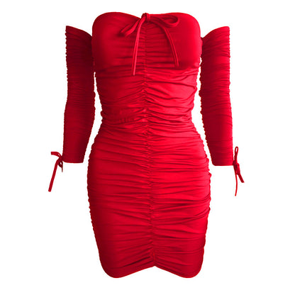 1One-shoulder Long-sleeved Tube Top Sexy Dress