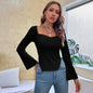 Women's Elegant Commuting Slim-fit Irregular Flared Sleeve Short Long-sleeved Top