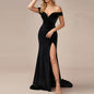 Womens Stylish Elegant And Refined Solid-color Split Dress
