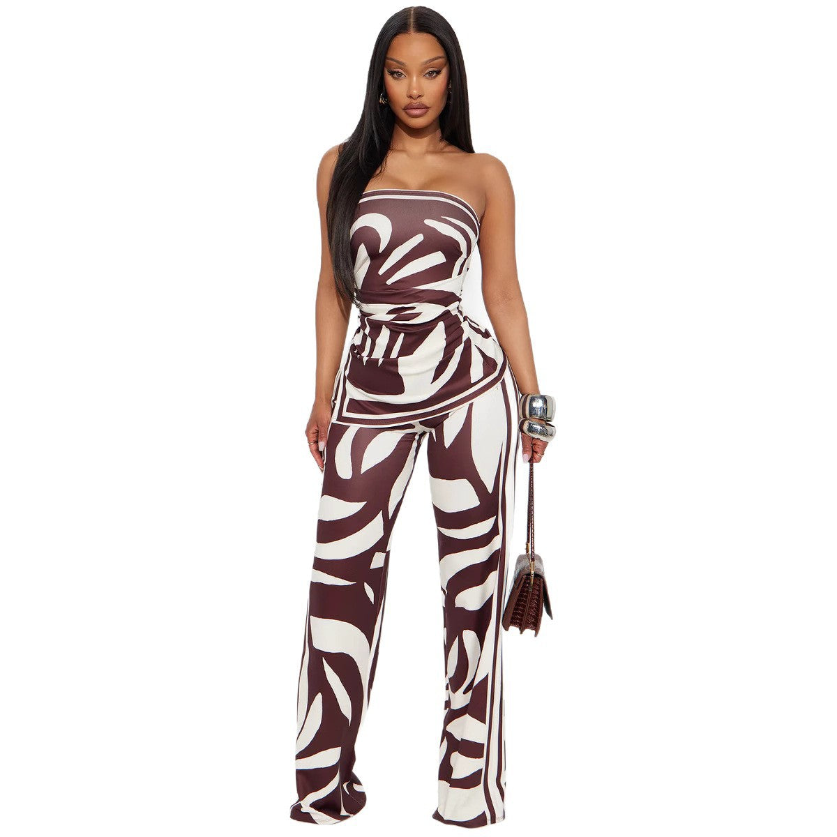 Sexy Split-front Bandeau Top With Tight Pants Set