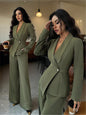 Women's Long-sleeved Suit Jacket Straight-leg Pants Top And Bottom
