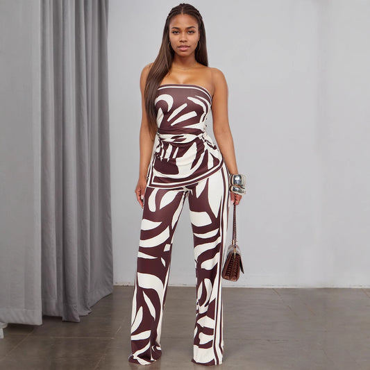 Sexy Split-front Bandeau Top With Tight Pants Set