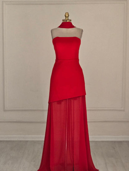 Womens Solid-Color Strapless Dress With Fluttering Ties And A Slit