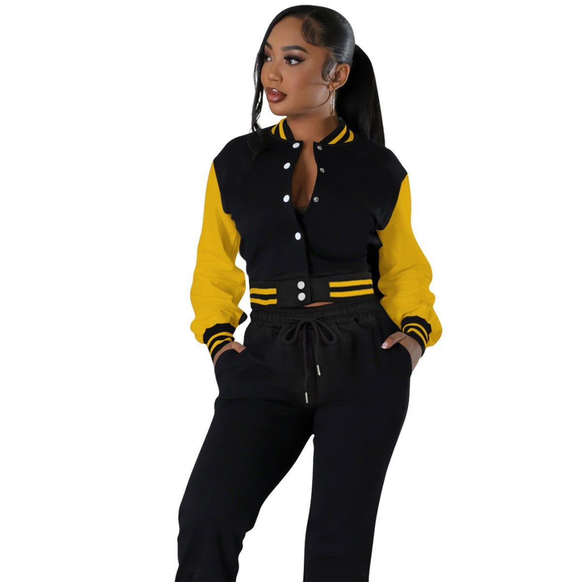 Women's Fashion Baseball Uniform Stitching Single-breasted Two-piece Suit