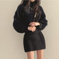 Lantern-sleeve Knitted Sweater Cropped Versatile Dress Set For Women
