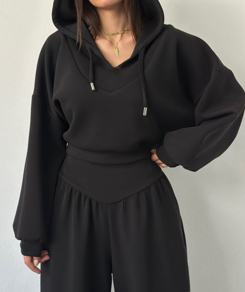 Womens Casual Set V-neck Hoodie Top And Pants