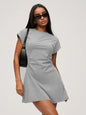 Women's Solid Color Pleated Casual Flutter Sleeve Dress