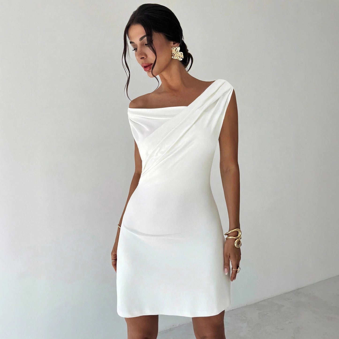 Women's Autumn Winter New Cross Collar Spliced Sleeveless Double Layer Dress