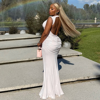 Ruched Crew-neck Strap Sleeveless Dress