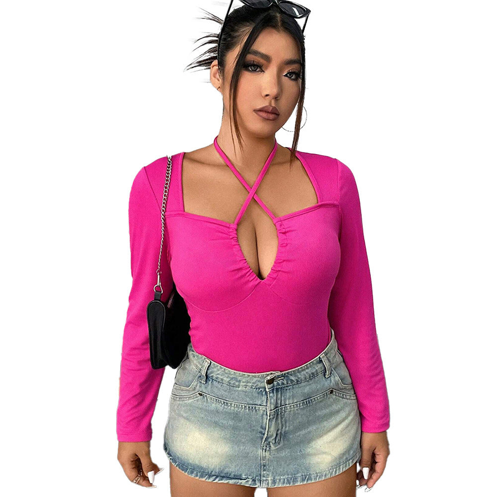 Women's Sexy Hollow-out Halter Slim-fit Long Sleeve American Top