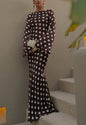 Polka-dot Round-neck Long-sleeve Flared-sleeve Dress