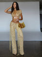Sexy Cutout Sequin Set For Curvy Women
