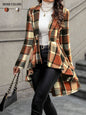Plaid Pattern Button Front Jacket Long Sleeve High And Low Flared Jacket