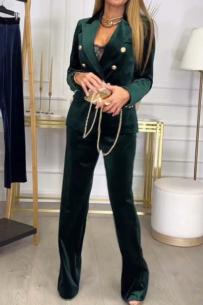 Women's Fashion Double-Breasted Velvet Two-Piece Suit