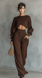 Fashionable Women's Knit Long-sleeve Top And Pants Two-piece Set