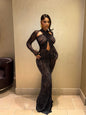 Solid-color Slim-fit Crossover-neck Sexy Evening Gown Maxi Dress
