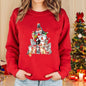 Lady Christmas Cat Round Neck Sweater Long Sleeve