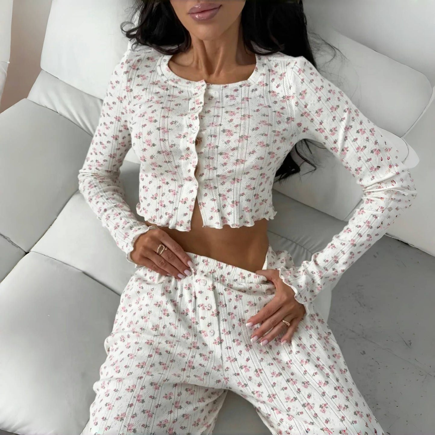 Women's Casual Printed Long-sleeve Top And Pants Set