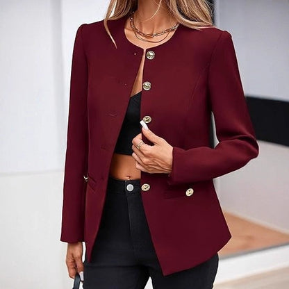 Round Neck Long Sleeve Button Cardigan