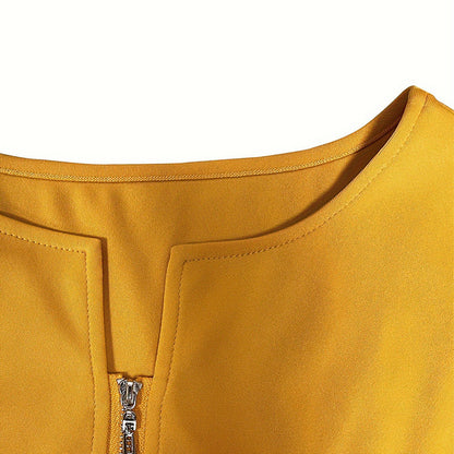 Women's Geometric Print A-Line Midi Dress Semi-Zip Neck Long Sleeve Dress With Belt Spring Summer Fashion Dress