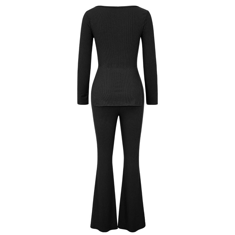 Backless Top And Long Pants Two-piece Solid Color Set