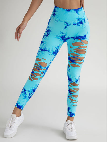 2 Pack New Style Hollow-Out Tie-Dye High-Waisted Tummy-Control Yoga Pants