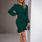 Women's Puff Long Sleeve Dresses Fashion Graceful Solid Color Slim Hip-covering Short Dress Womens Clothing