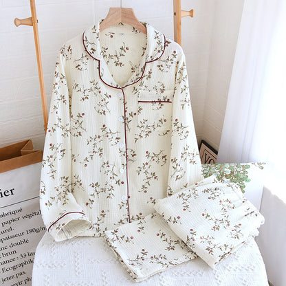 Women's Cotton Gauze Pajamas Spring And Autumn Long-sleeved Trousers