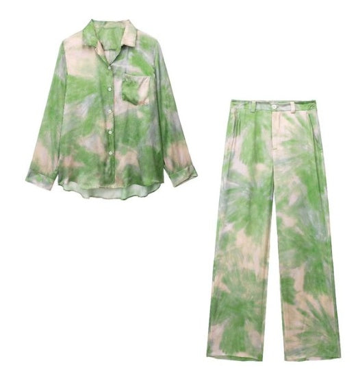 Wind Lapel Tie-dye Printed Shirt Casual Pants Suit