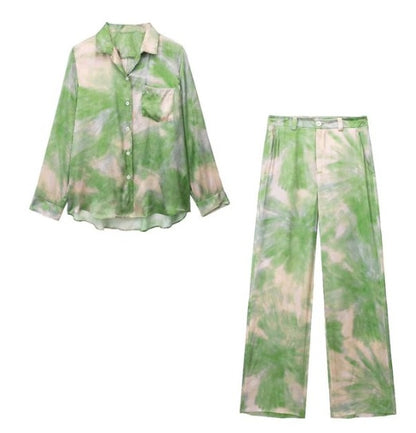 Wind Lapel Tie-dye Printed Shirt Casual Pants Suit